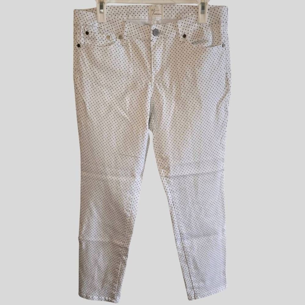 Andrea Jovine Polka Dot Skinny Jeans Women's Size 8 White Black Stretch Denim